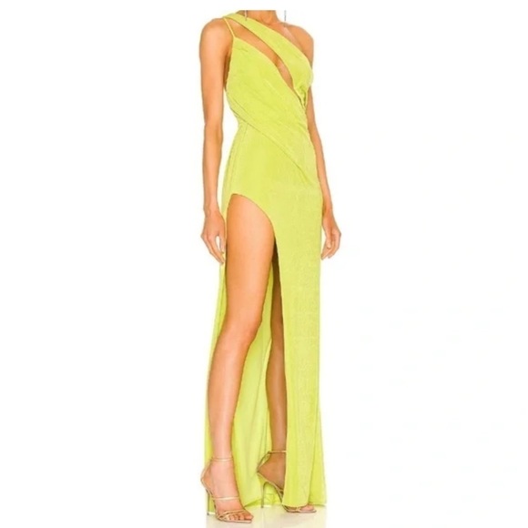 NWT Katie May Green Chartreuse Gown Open Slit Size Small - Picture 4 of 12
